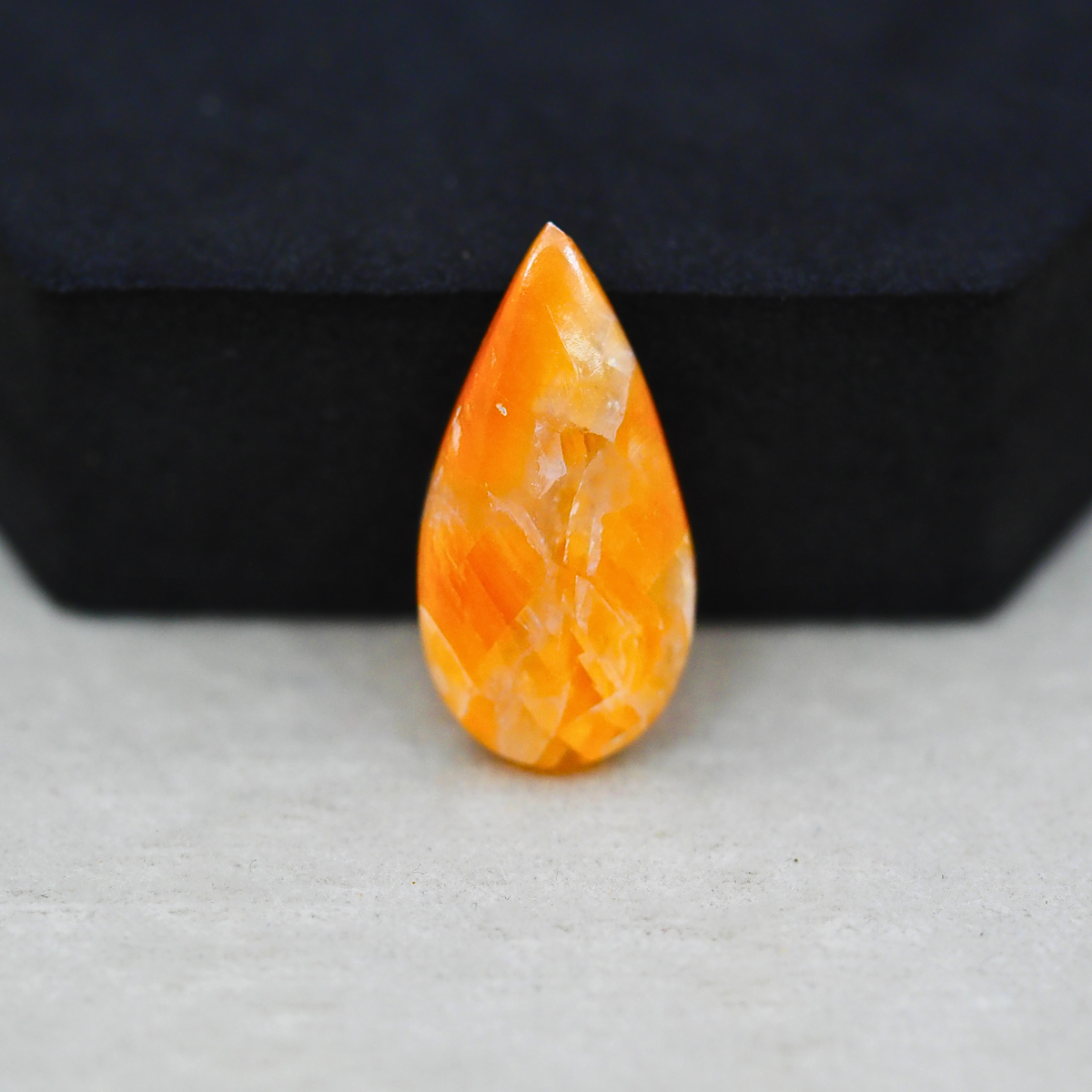 Natural Orange Calcite Pear Cabochon 26x13mm 11.5ct - warm honey-orange - Pedra Gems.