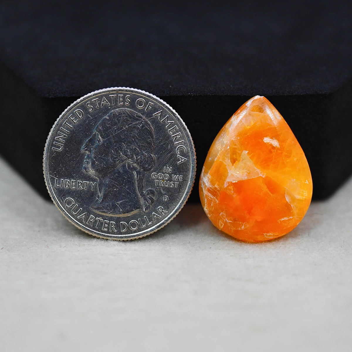 Natural Orange Calcite Pear Cabochon 23x18mm 13.5ct - warm honey-orange - Pedra Gems.
