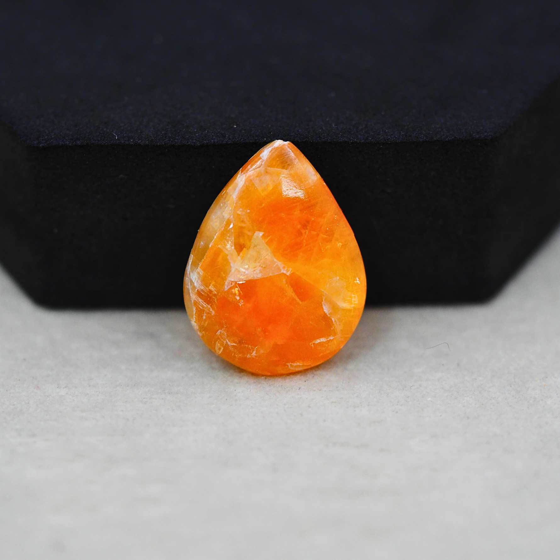 Natural Orange Calcite Pear Cabochon 23x18mm 13.5ct - warm honey-orange - Pedra Gems.