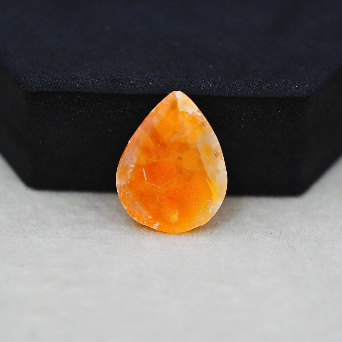 Natural Orange Calcite Pear Cabochon 23x18mm 13.5ct - warm honey-orange - Pedra Gems.