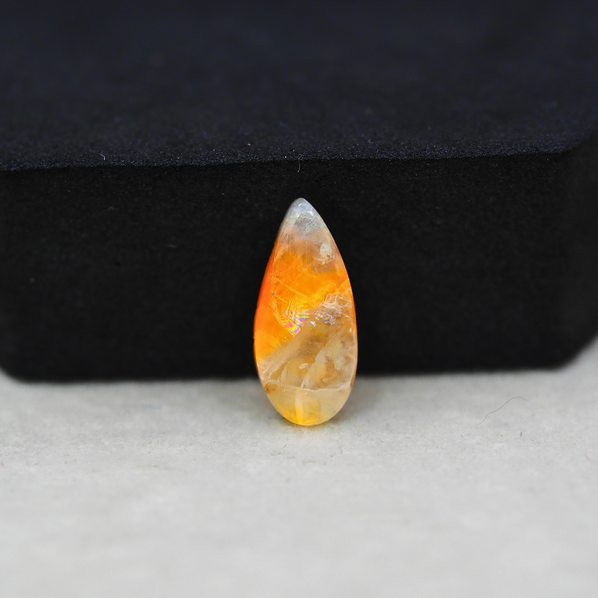 Natural Orange Calcite Pear Cabochon 18x8mm 4ct - warm honey-orange - Pedra Gems.