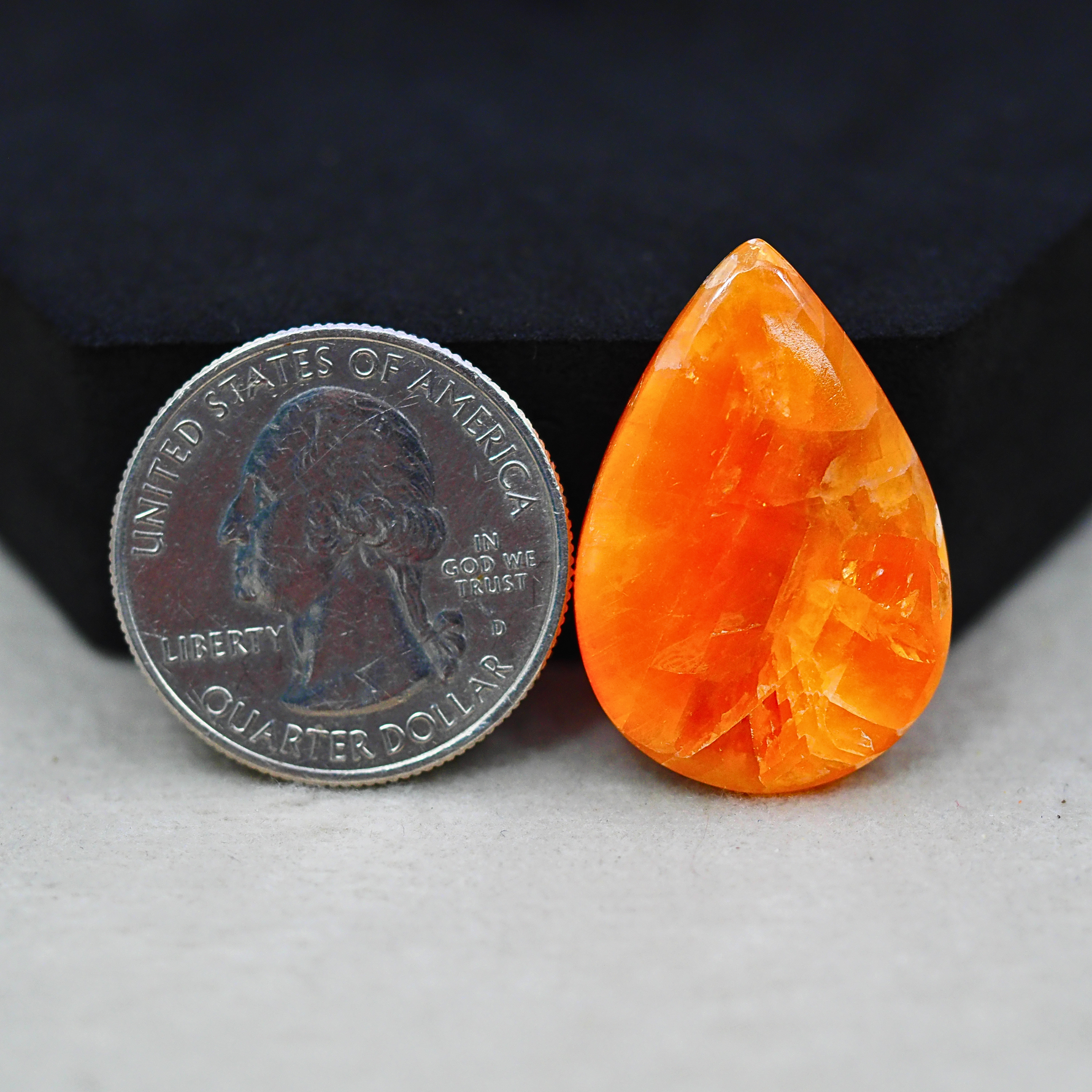 Natural Orange Calcite Pear Cabochon 29x20mm 21ct - warm honey-orange - Pedra Gems.