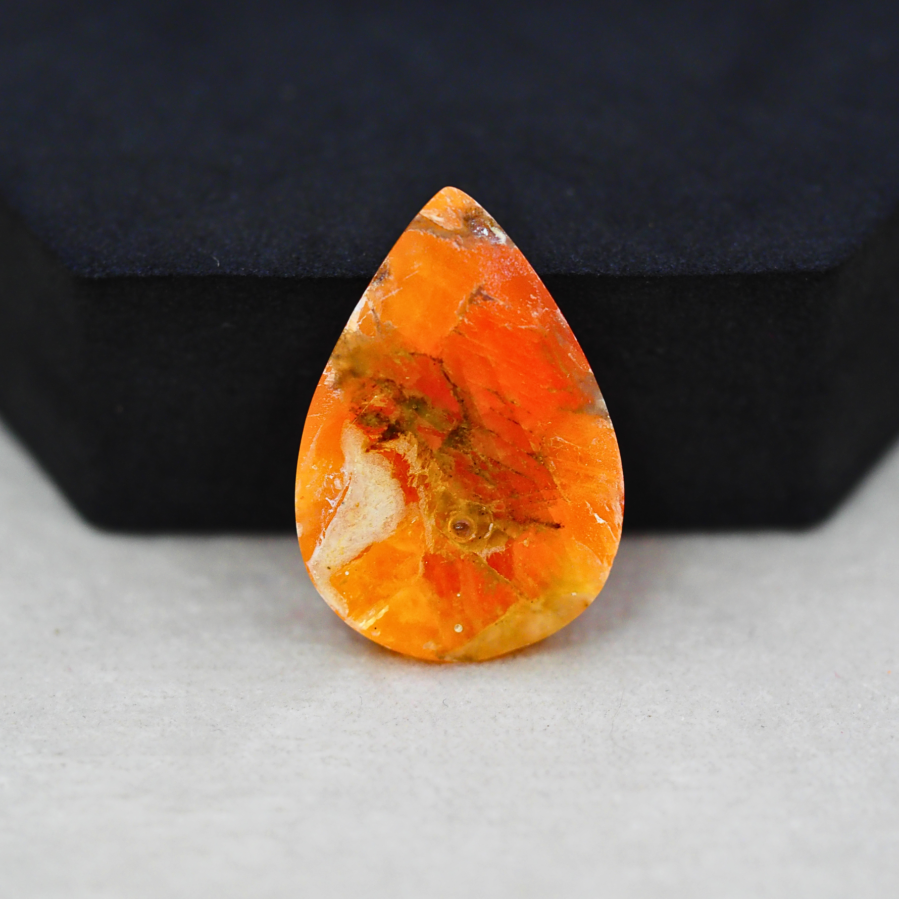 Natural Orange Calcite Pear Cabochon 29x20mm 21ct - warm honey-orange - Pedra Gems.