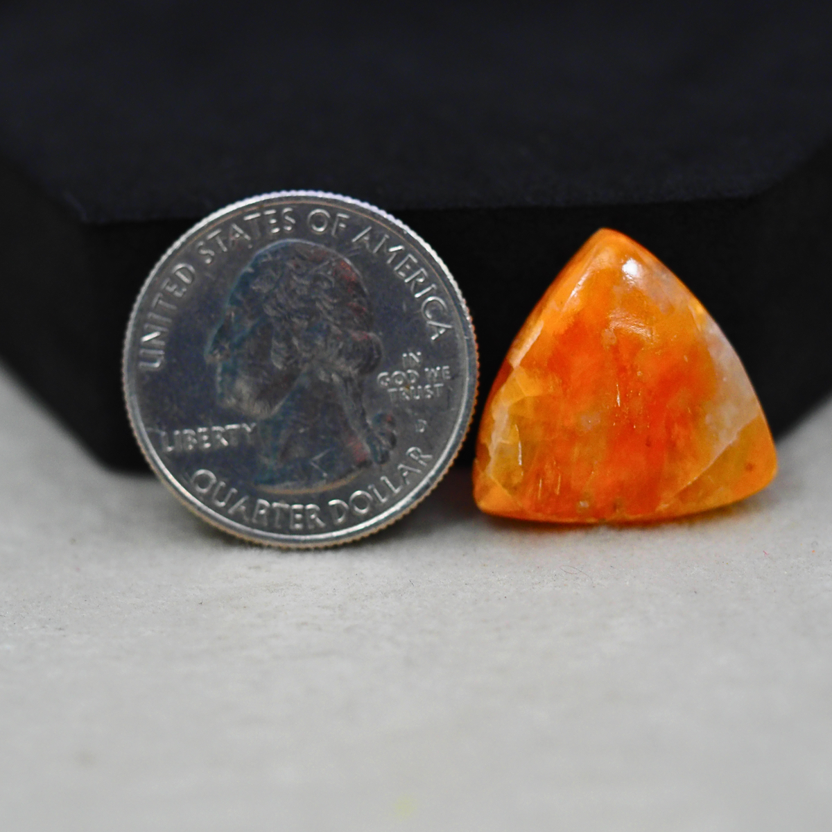 Natural Orange Calcite Trillion Cabochon 20x21mm 15ct - warm honey-orange - Pedra Gems.