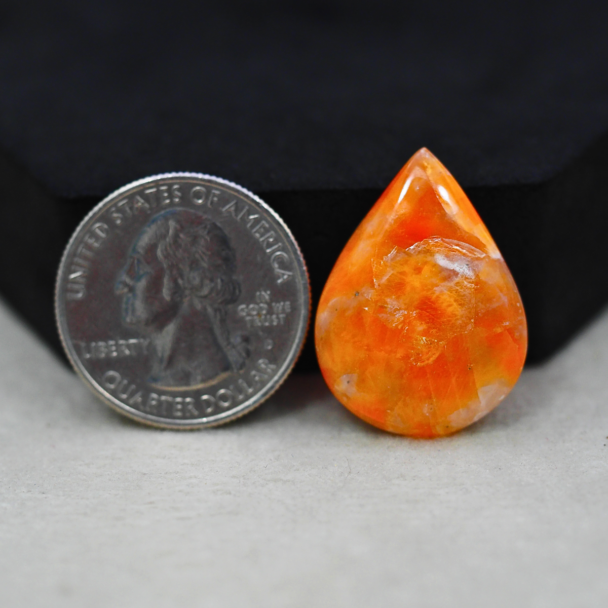Natural Orange Calcite Pear Cabochon 26x19mm 19ct - warm honey-orange - Pedra Gems.