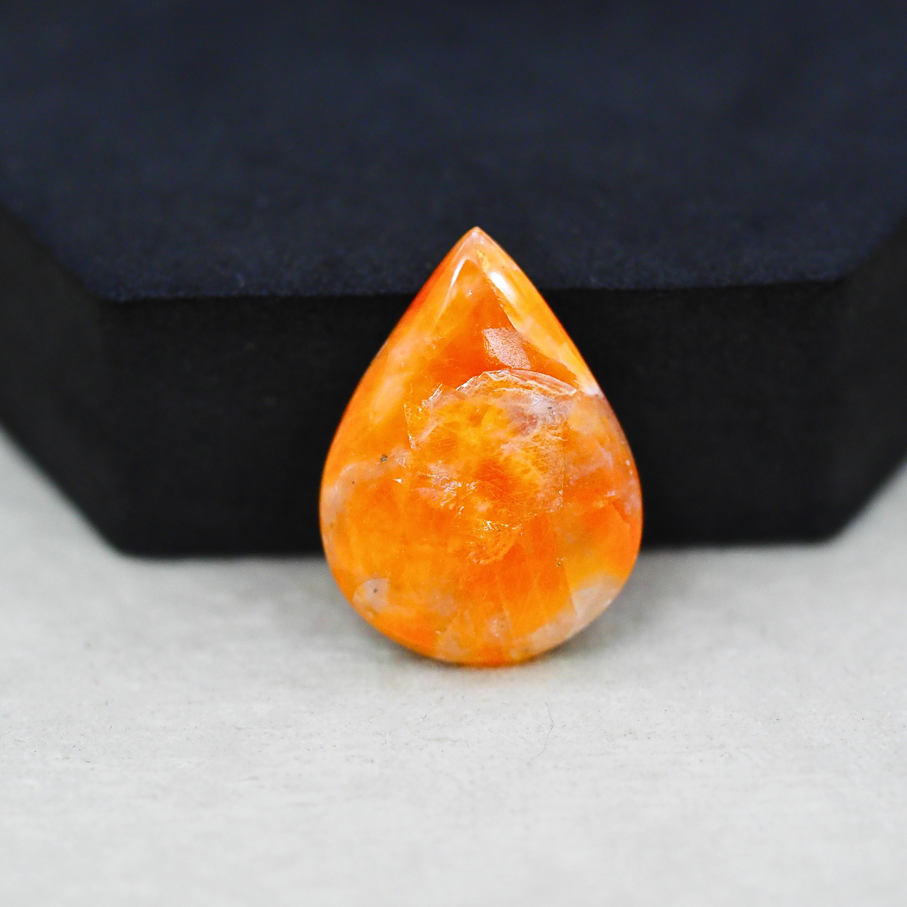 Natural Orange Calcite Pear Cabochon 26x19mm 19ct - warm honey-orange - Pedra Gems.