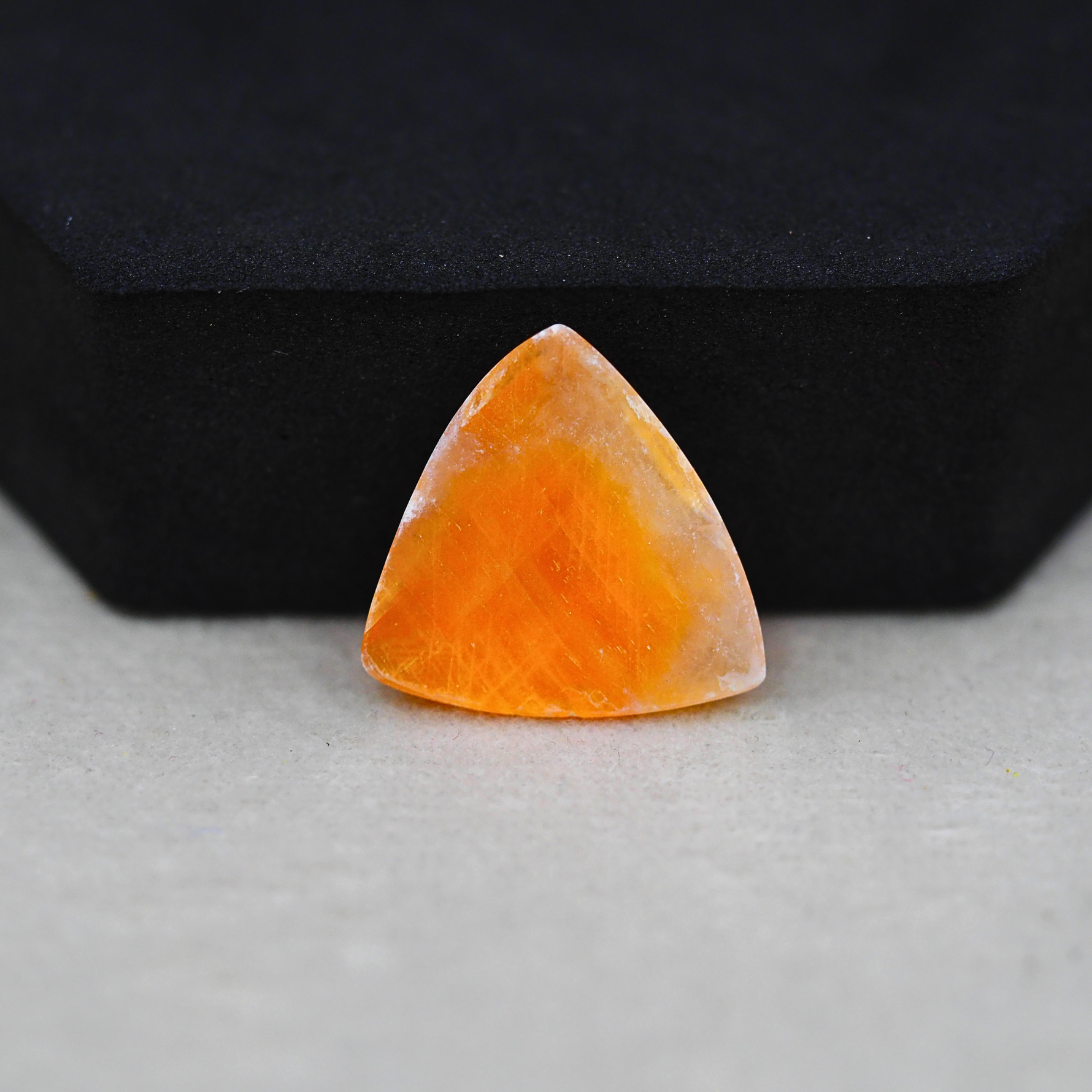 Natural Orange Calcite Trillion Cabochon 19x20mm 12.5ct - warm honey-orange - Pedra Gems.