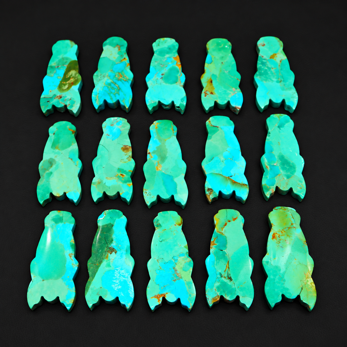 Natural Mohave Turquoise Horse Face Cabochon 30x14mm - blue-green turquoise with bronze matrix, ships to Europe, Japan, Canada, Australia, NZ & worldwide - Pedra Gems.